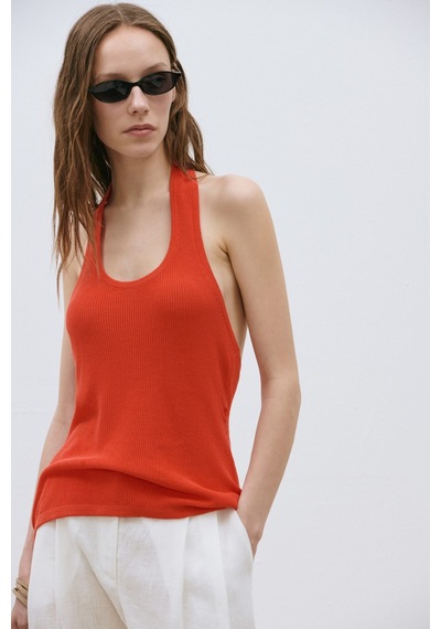 Suud Collection Turuncu Estel Halter Dökümlü Triko Bluz