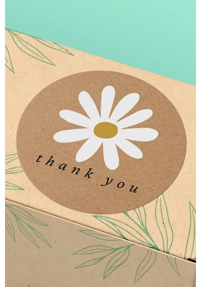 Kraft Papatyalı Thank You Kargo Paketleme Sticker 3x3cm St2108 Çok Renkli
