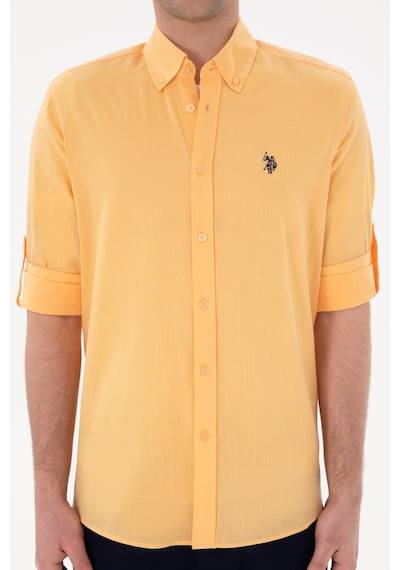 U.S. Polo Assn. Erkek Turuncu Keten Görünümlü Basic Gömlek 50306285-VR202 U.S. Polo Assn. Erkek Turuncu Keten Görünümlü Basic Gömlek 50306285-VR202