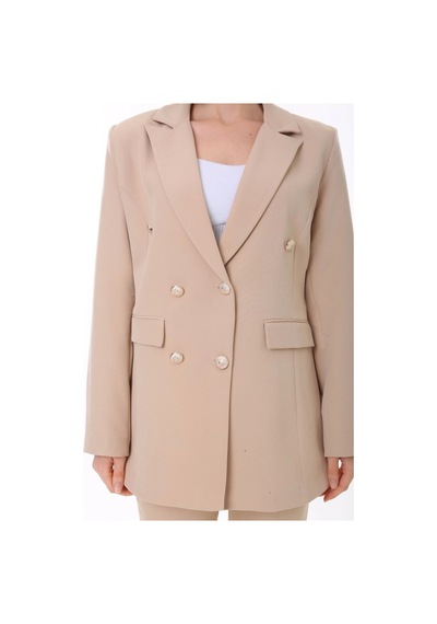 Kadın Düğmeli Blazer Ceket Kemerli Pantolon Dokuma Atlas Kumaş Takım Elbise - Saks Mavi Kadın Düğmeli Blazer Ceket Kemerli Pantolon Dokuma Atlas Kumaş Takım Elbise - Saks Mavi