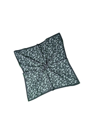 Mim Eşarp Prime Pamuk Çiçek Desenli Eşarp 90x90 Cm Siyah - Beyaz