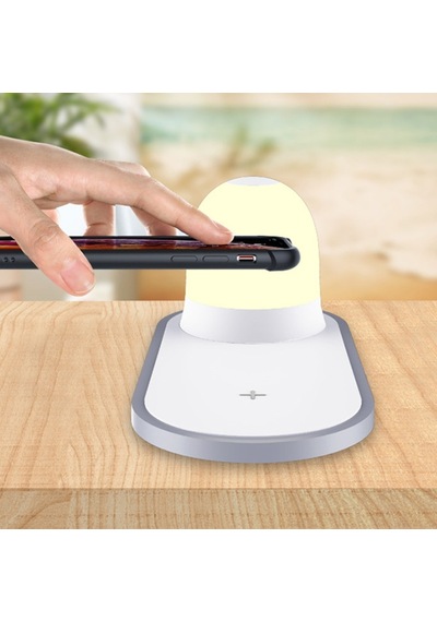 Kablosuz Wireless Şarj Cihazı+Gece Lambası-Beyaz