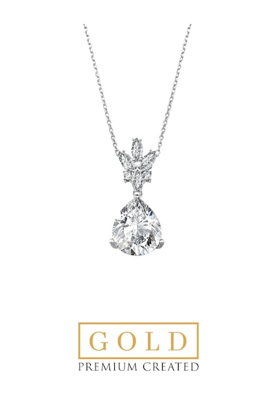 Beyaz Altın Sertifikalı Premium Created Damla Taşlı 5.06 Ct Effect Tektaş Kolye