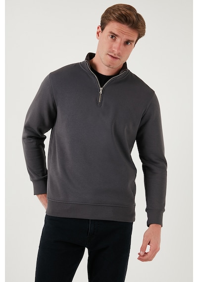 Buratti Pamuklu Regular Fit Yarım Fermuarlı Dik Yaka Erkek Sweat 59052592 Antrasit
