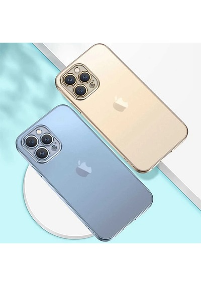 İphone 13 Pro Max Renkli Kenar Şeffaf Kılıf Kamera Korumalı Silikon Kılıf- 5775