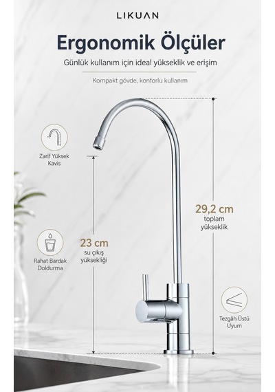 Premium Su Arıtma Musluğu Krom Tek Kollu Nsf Sertifikalı Ncps803cp Gümüş