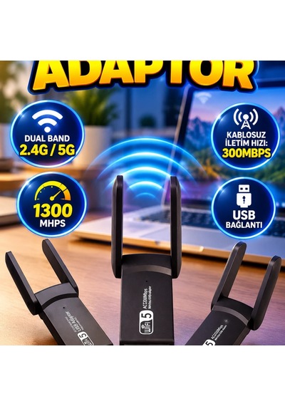 Realtek Chipsetli Dual Band 5g Destekli Usb Wifi Ağ Adaptörü