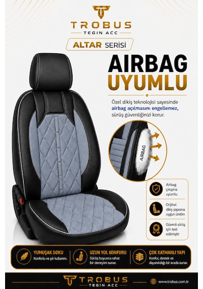 Fiat Egea Cross 2020+ Uyumlu Altar Serisi Tay Tüyü Füme Siyah Premium Koltuk Kılıfı