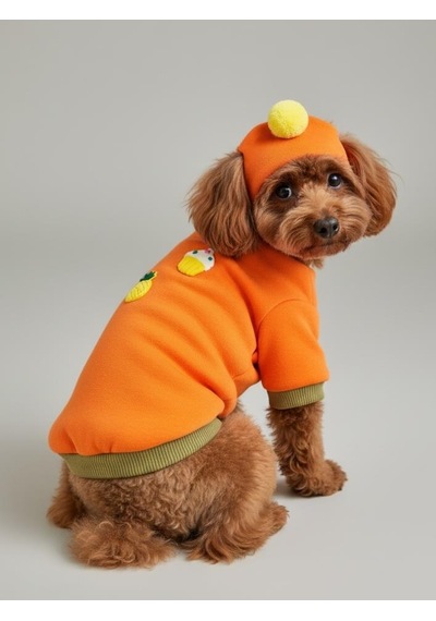 Kemique Pineapple And Ice Cream Turuncu Haki Bereli Köpekler İçin Polar Sweatshirt Takım