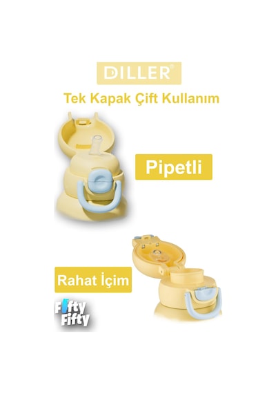 Dıller 520 Ml Tek Kapak Çift Kullanım Pipetli/pipetsiz Kılıflı-askılı Çelik Su Matarası -ffdıllerd9241 Mavi