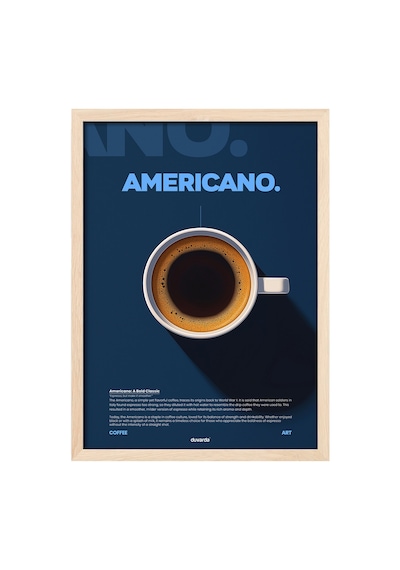 Americano Kahve Doğal Ahşap Çerçeveli Poster, Dekoratif Duvar Tablosu