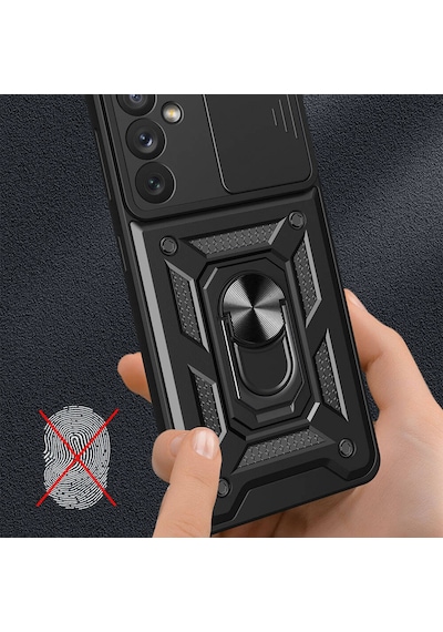 Galaxy A34 Kılıf Magnetik Standlı Kamera Korumalı Zore Sürgülü Vega Kapak Mavi