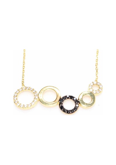 Nusret 925 Ayar Gümüş 5 Çember Kolye, Sarı - Siyah Taş