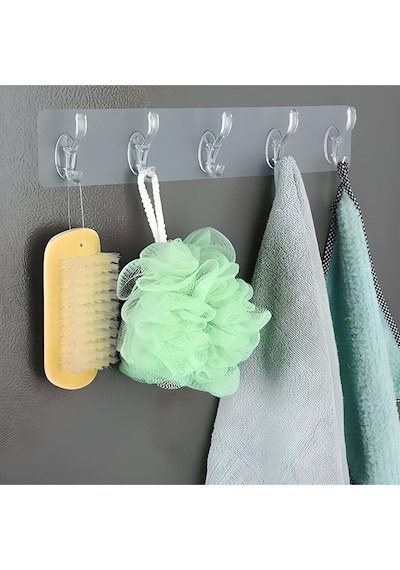 5 Li Güçlü Yapışkanlı Şeffaf Duvar Askısı Banyo Mutfak Düzenleyici Pratik Askılık Çok Renkli