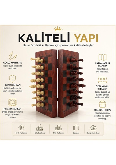Kişiye Özel İsimli Lüks Ahşap Manyetik Satranç Takımı 30 Cm Katlanır Özel Yuvalı Premium Oyun Seti