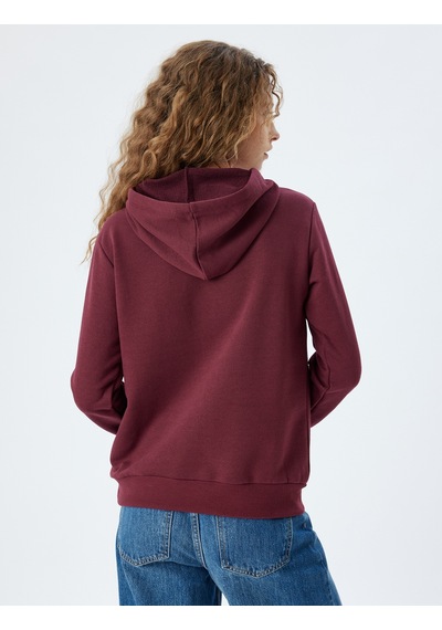 Koton Kolej Sweatshirt Kapüşonlu Kanguru Cepli Baskılı Şardonlu Bordo 5wal10436ık Bordo