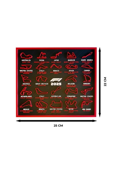Formula 1 2025 Pist Haritası Yarış Tutkunlarına Özel Dekoratif Tablo 22x25cm