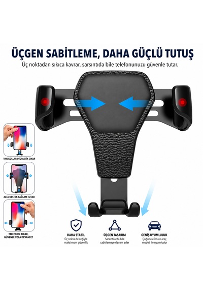 Araç İçi Otomatik Telefon Tutucu Havalandırma Izgarası Uyumlu + Numaratör li Siyah