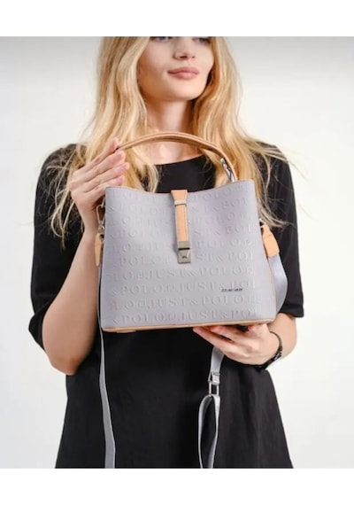 Just Polo Kadın Su Geçirmez Şık El & Omuz Çantası Ve Cüzdanı Kombin Shopper Gri - Taba