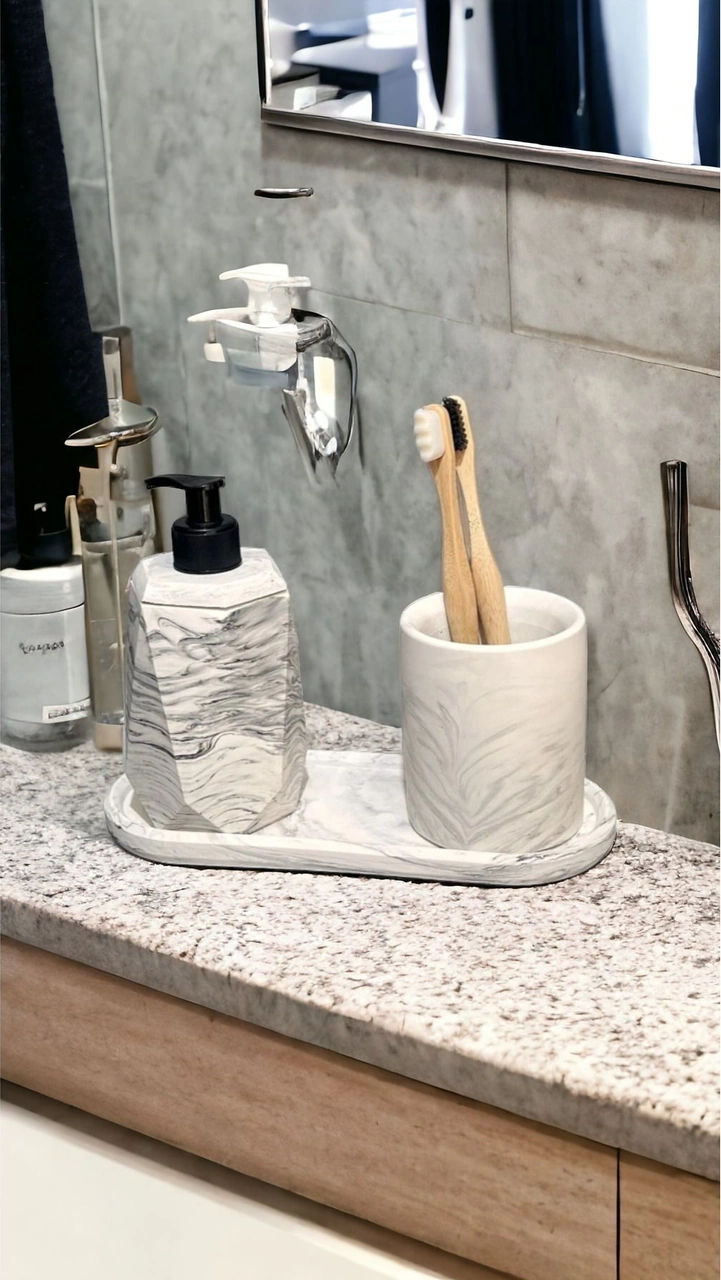Marble Serisi Banyo Seti Beton Gri