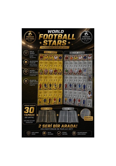 Cantex Tech Futbolcu Oyun Karti 110 Adet Gold + Sılver Series Pocket Esnek Kırılmaz Parlak Kart + Albüm Hediyeli