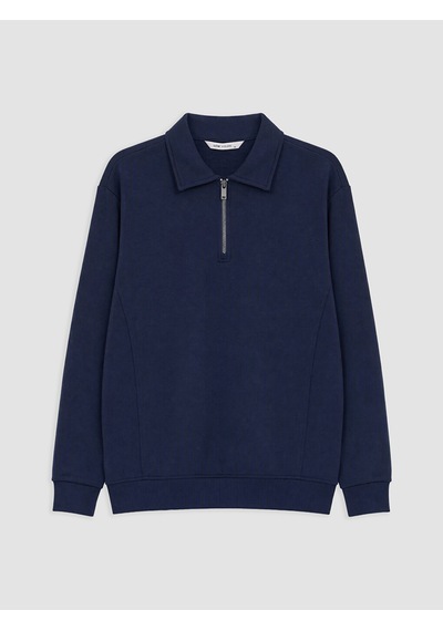Lcw Vision Lacivert Polo Yaka Erkek Kalın Sweatshirt