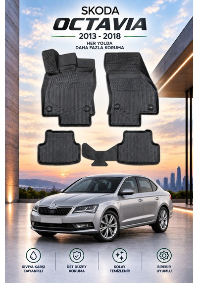 Skoda Octavia 2013-2018 Aracınıza Özel Üretim Havuzlu Paspas Takımı A+ -mod-