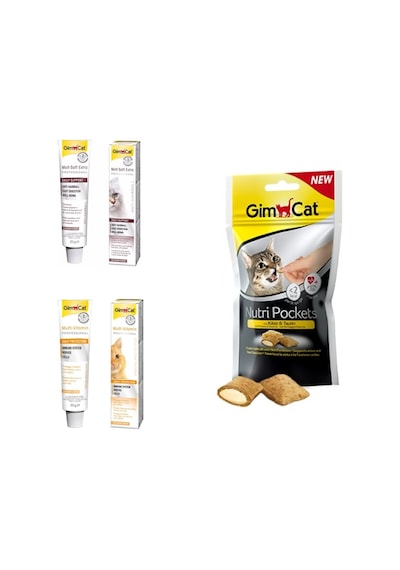 Gimcat Multi-Vitamin Paste 20 G + Gimcat Malt-Soft Extra 20 G + Gimcat Nutri Pockets Peynirli Kedi Ödülü 60 G