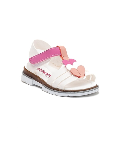 Şirin Genç Ortopedik Kalpli Beyaz Fuşya Kız Çocuk Sandalet-2904 Beyaz - Fuşya - Pembe