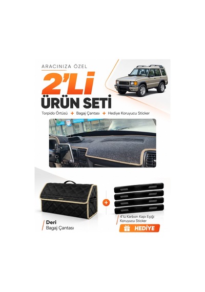 E-biz Land Rover Discovery 2 1998-2004 Uyumlu Torpido Örtüsü + Deri Çanta - Siyah-bej - Lr002