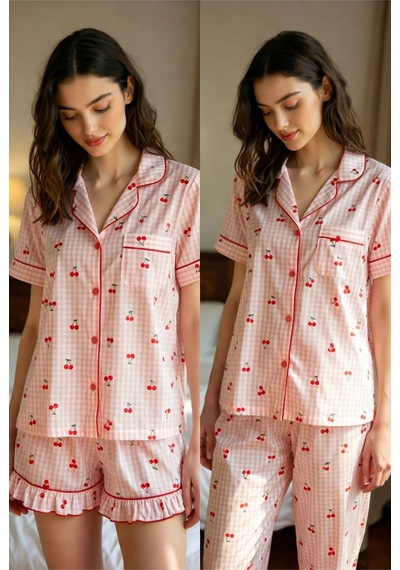 Mh Moony Homewears Gingham Kiss 3'lü Yumuşacık Pijama Beyaz Somon
