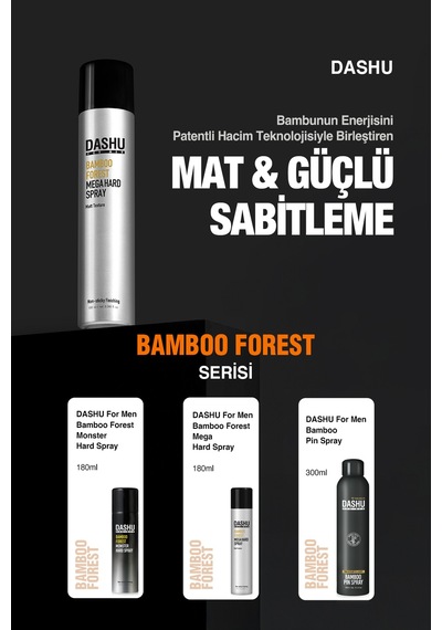 Mat Bitişli Hacim Sunan Ultra Güçlü Saç Sabitleyici Sprey Dashu Formen Bamboo Forest Mega Hard Spray