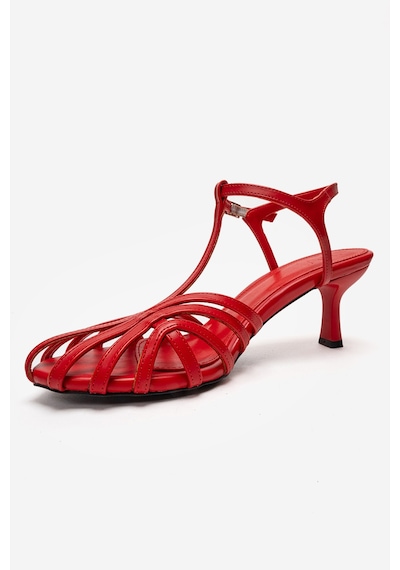 Luvishoes Luvi Shoes Felip Kırmızı Cilt Bantlı Kadın Kısa Topuklu Ayakkabı Kırmızı