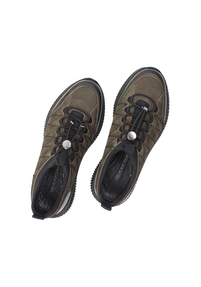 Erkek Haki Bağcıklı Kalın Tabanlı Nubuk Deri Sneaker
