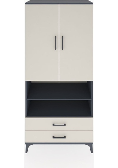Hyperion Dolap 5 Raflı 2 Çekmeceli 2 Kapaklı 88x44x195 Antrasit-aytaşı Antrasit