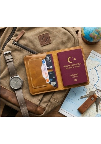 Parla Leather Pasaport Cüzdanı Kılıfı Kişiye Özel V3 Hakiki Gerçek Deri Kılıf Kadın Erkek Camel