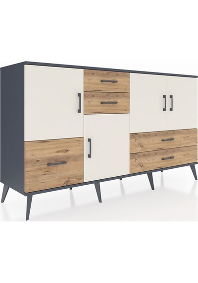 Hyperion Konsol 4 Raflı 5 Çekmeceli 4 Kapaklı 176x44x99 Antrasit- Antrasit-aytaşı/çam Hyperion Konsol 4 Raflı 5 Çekmeceli 4 Kapaklı 176x44x99 Antrasit- Antrasit-aytaşı/çam