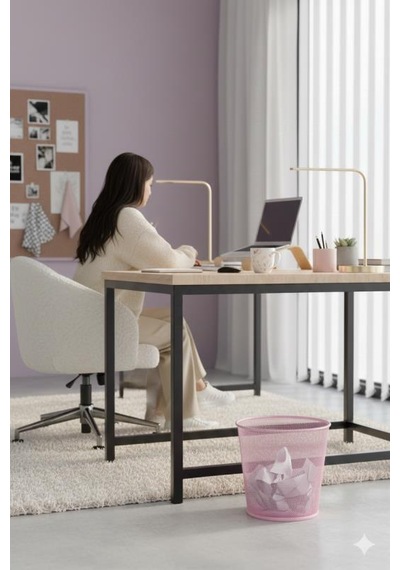 Nd-1060 Masaüstü & Masa Altı Metal File Çöp Kovası Small Organizer Toz Pembe