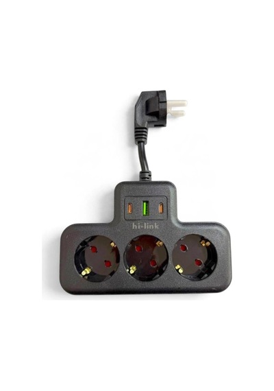Hi-link 3 Soketli 2xtypec+1xusb Girişli Termal Akım Korumalı Priz - Siyah 0.25 CM