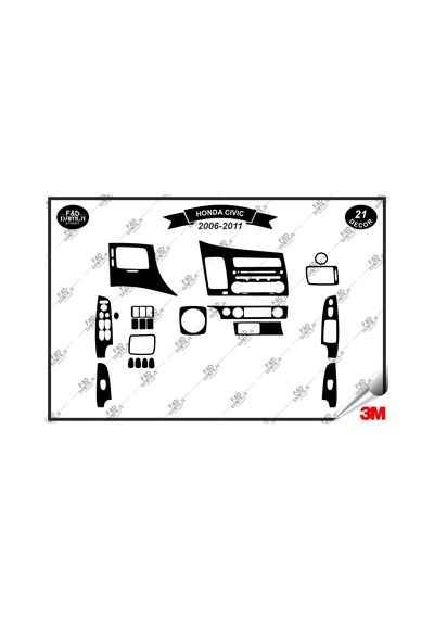 Honda Civic 2006-2011 Torpido Konsol Trim Göğüs Maun Kaplama Set 21 Parça Siyah