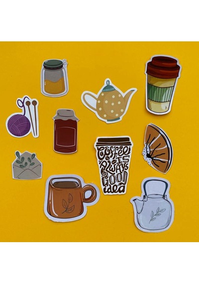 Coffee Kahve Tasarımlı Karışık Renkli 10'lu Stickers Çıkartma