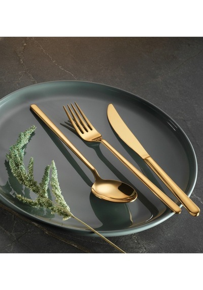Arsel Lotus Titanyum Gold 84 Parça Premium Ağır 12 Kişilik Çatal Kaşık Bıçak Seti 304 Kalite 18/10 Metalik