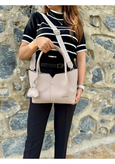 Just Polo Kadın Orijinal Just Polo Yumuşak Deri Ayarlanabilir Askılı Lüks El Ve Omuz Çantası Shoulder Bag Ekru