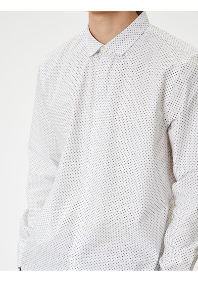 Koton Slim Fit Gömlek Yarım İtalyan Yaka Düğmeli Pamuklu Beyaz Desenli 4sam60082hw Beyaz