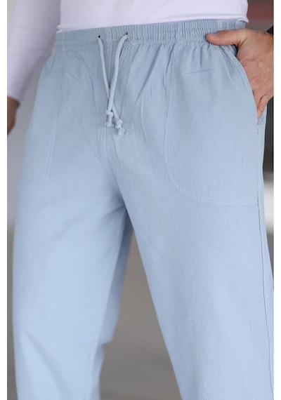 Myrab Denim Erkek Keten Ham Bez Yaz Ayının Vazgeçilmezi Rahat Kalıp Buz Mavisi