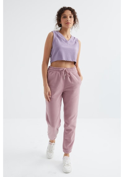 Tommy Life Gül Kurusu Yüksek Bel Basic Bağcıklı Jogger Polar Kadın Eşofman Alt - 94622 GÜL KURUSU