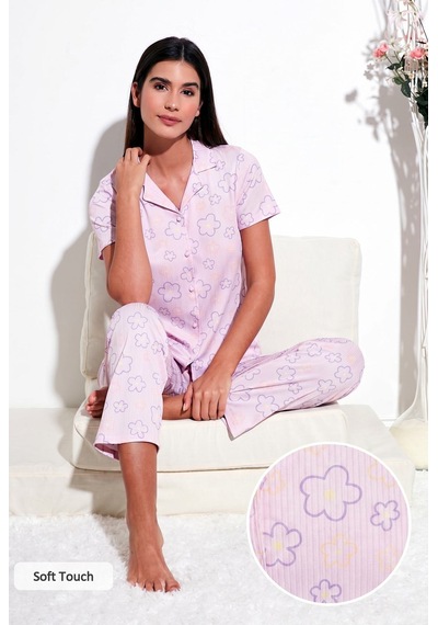 Lela Regular Fit Gömlek Yaka Kısa Kollu Bayan Pijama Takımı 65780124 Pembe