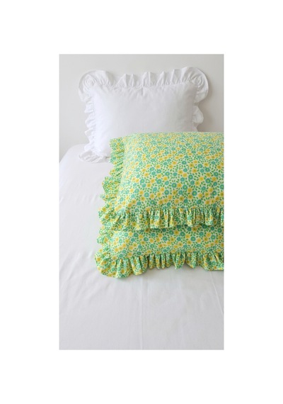 %100 Pamuklu Çiçek Desenli Fırfırlı Yastık Kılıfı 2 Adet 50x70 Cm Yeşil - 863744406 Yeşil