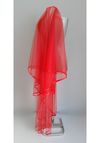 Suzanna Moda Kırmızı Uzun Hayal Tül 1.50cm Boy Saten Biyeli 2 Kat Kına Duvağı