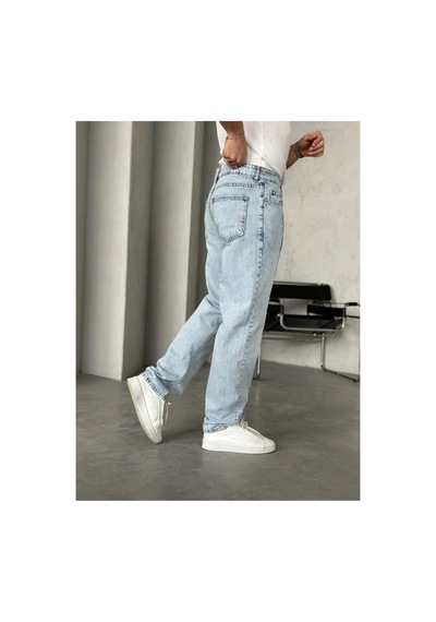 More Black Tasarım Kar Yıkamalı Dikişli Baggy Pantolon Mavi